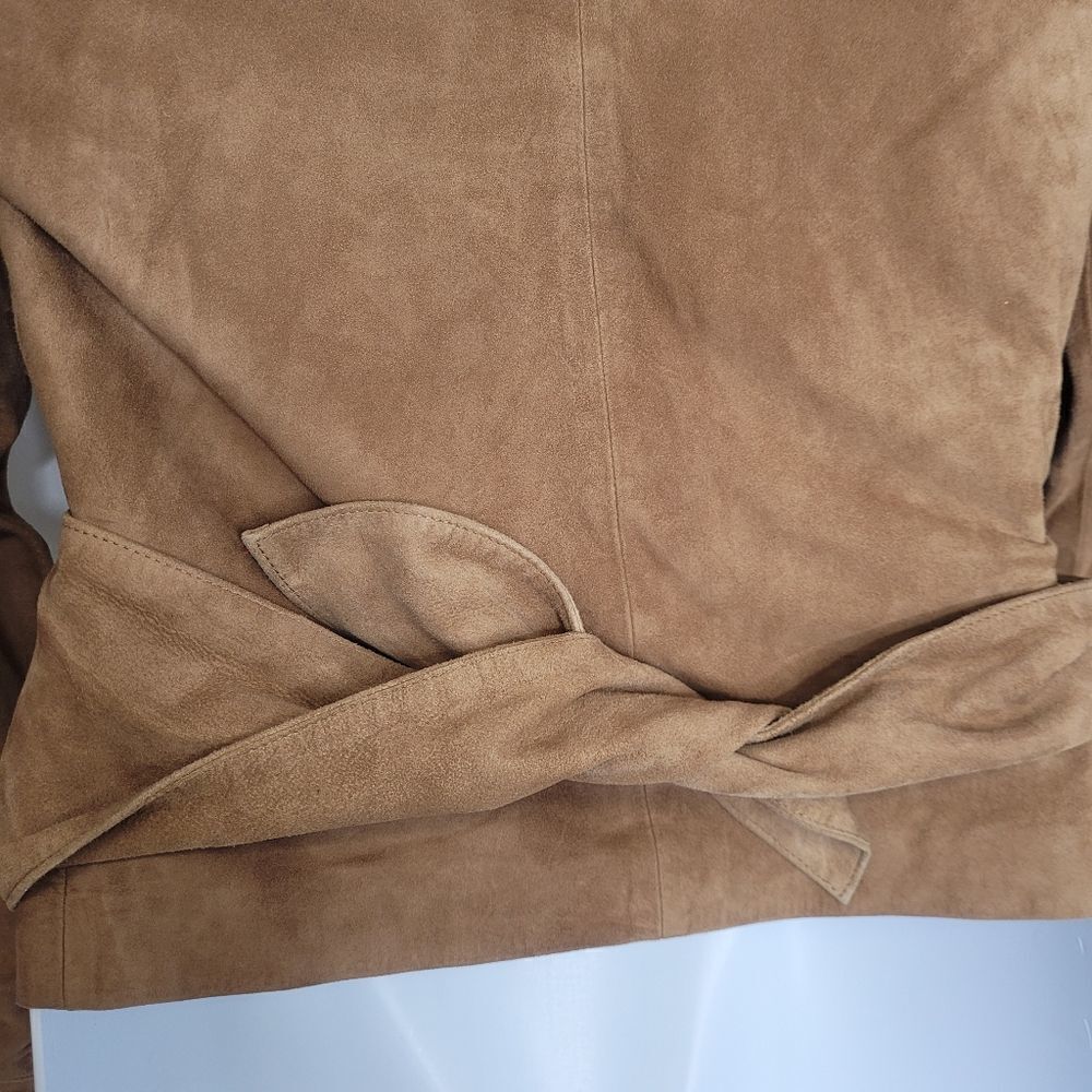 FACONNABLE Vintage 90s coat goatskin leather tan wrap jacket M - Picture 4 of 8